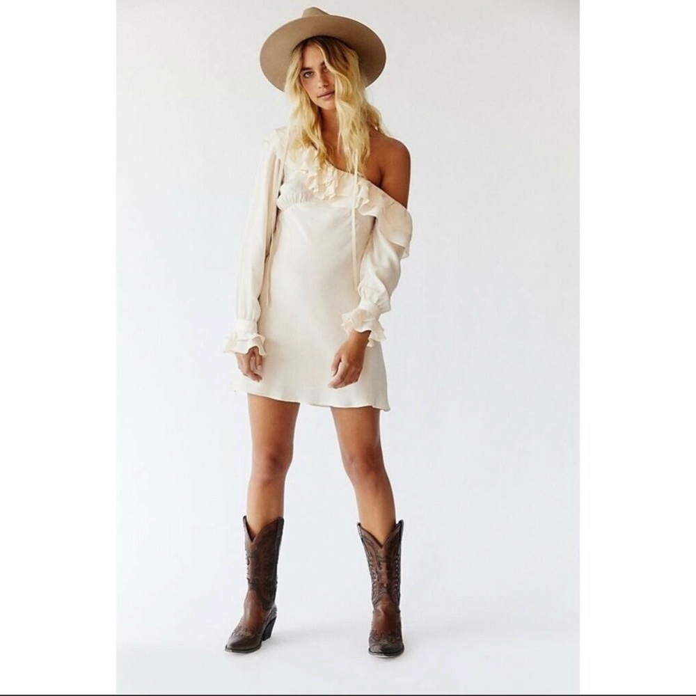 Stone Cold Fox Cream One-Shoulder Ruffle Mini Dress